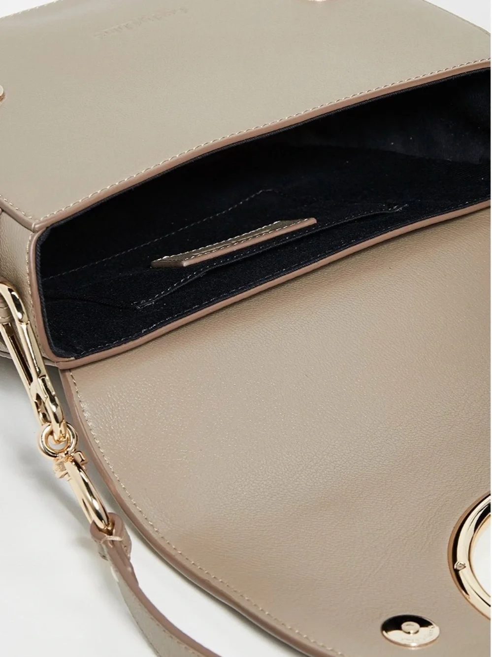 See By Chloe Taupe Leather Crossbody Mara Bag with Gold Ring Accent